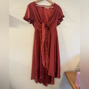 Billy J Mauve flutter sleeve front tie dress size 8